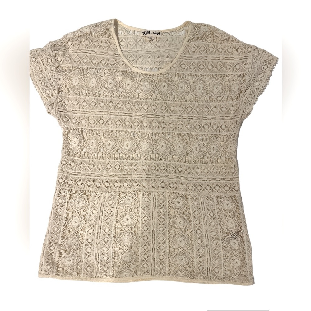 Anthropologie Lilly’s Closet detailed lace ecru sleeveless blouse